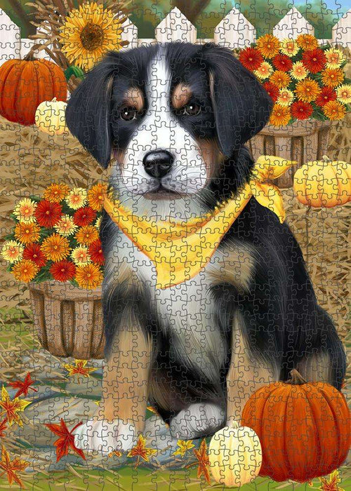 Fall Autumn Greeting Greater Swiss Mountain Dog with Pumpkins Puzzle with Photo Tin PUZL60930