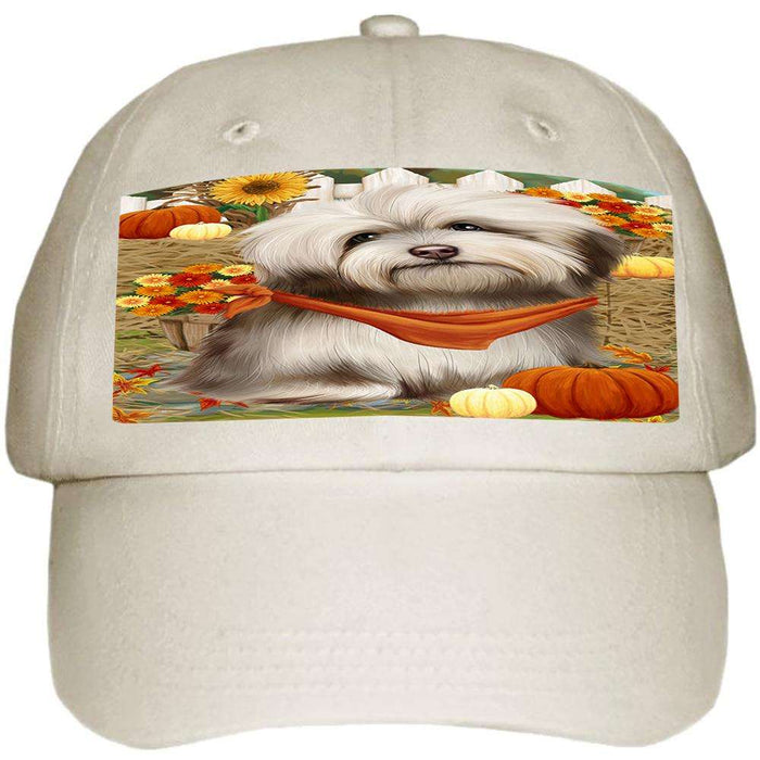 Fall Autumn Greeting Havanese Dog with Pumpkins Ball Hat Cap HAT56019
