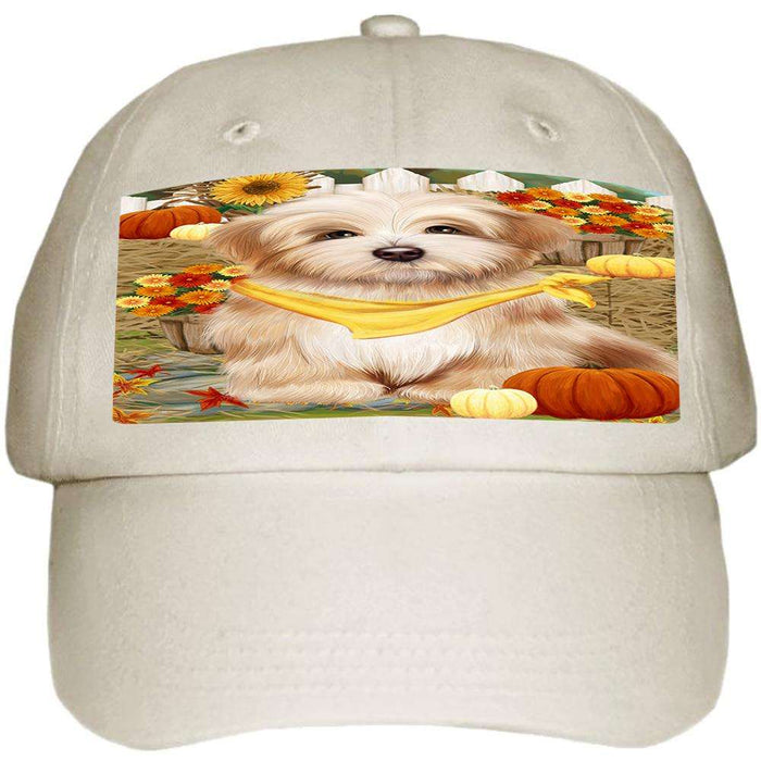 Fall Autumn Greeting Havanese Dog with Pumpkins Ball Hat Cap HAT56022