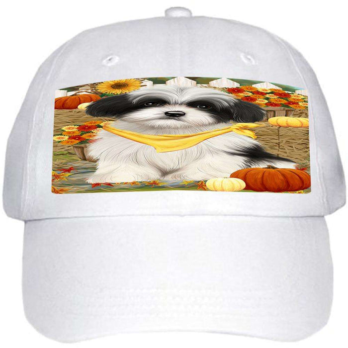 Fall Autumn Greeting Havanese Dog with Pumpkins Ball Hat Cap HAT56028