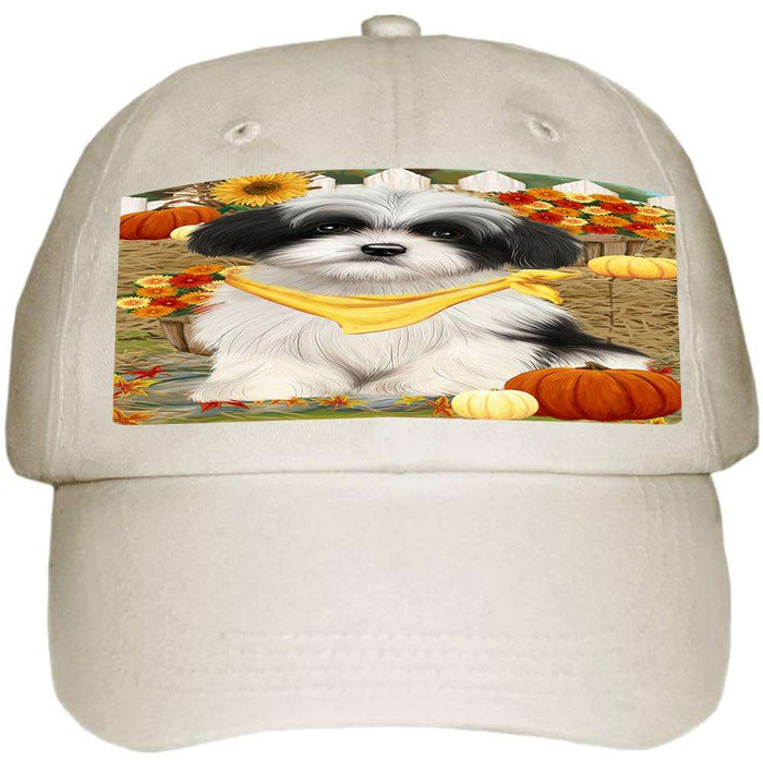 Fall Autumn Greeting Havanese Dog with Pumpkins Ball Hat Cap HAT56028