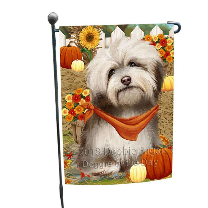 Fall Autumn Greeting Havanese Dog with Pumpkins Garden Flag GFLG0643
