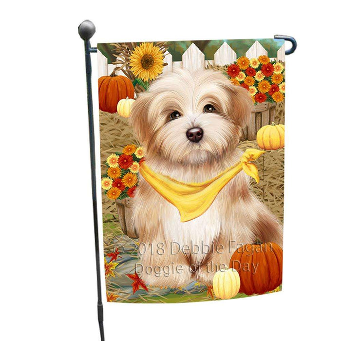 Fall Autumn Greeting Havanese Dog with Pumpkins Garden Flag GFLG0644