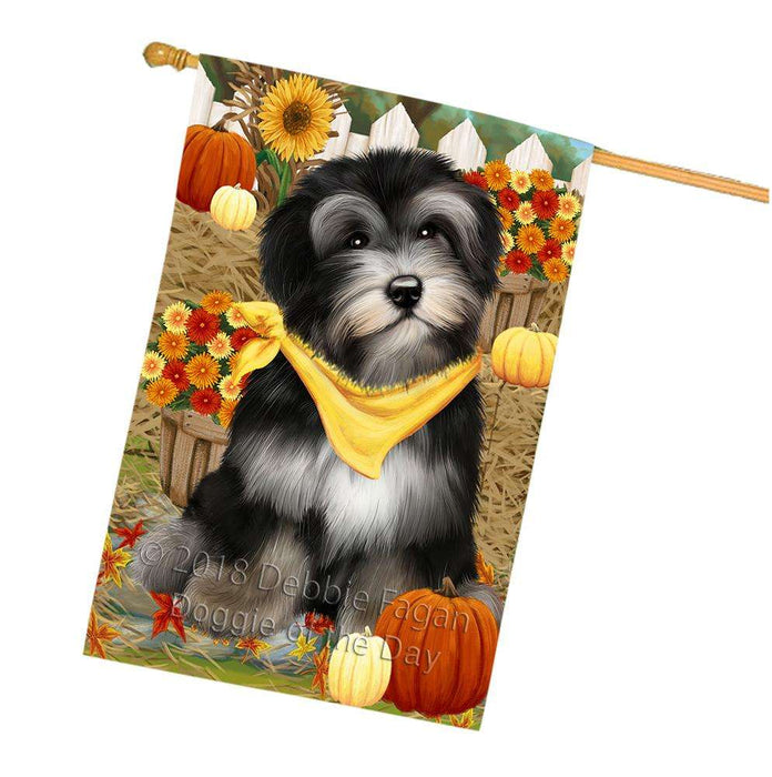 Fall Autumn Greeting Havanese Dog with Pumpkins House Flag FLG50781