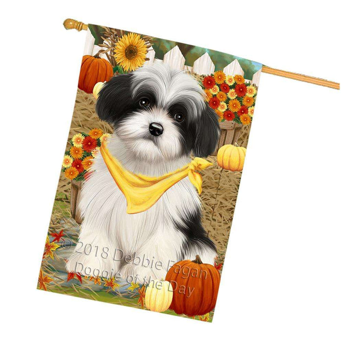 Fall Autumn Greeting Havanese Dog with Pumpkins House Flag FLG50782