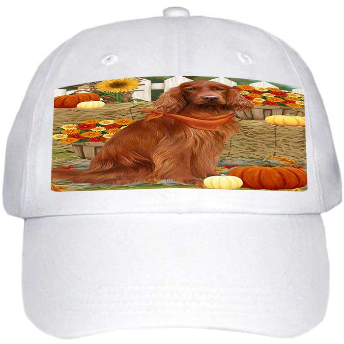 Fall Autumn Greeting Irish Setter Dog with Pumpkins Ball Hat Cap HAT60735