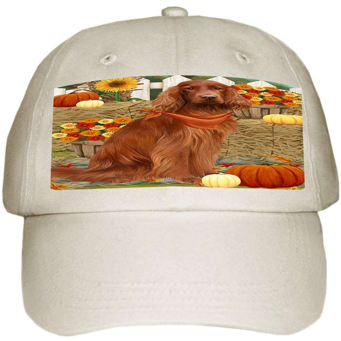 Fall Autumn Greeting Irish Setter Dog with Pumpkins Ball Hat Cap HAT60735
