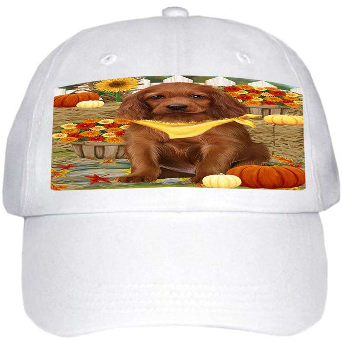 Fall Autumn Greeting Irish Setter Dog with Pumpkins Ball Hat Cap HAT60738