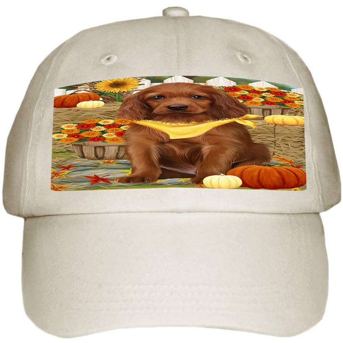 Fall Autumn Greeting Irish Setter Dog with Pumpkins Ball Hat Cap HAT60738