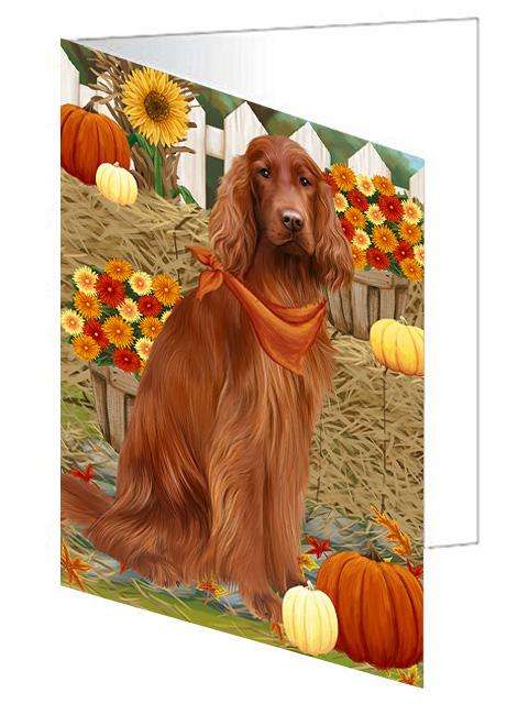 Fall Autumn Greeting Irish Setter Dog with Pumpkins Handmade Artwork Assorted Pets Greeting Cards and Note Cards with Envelopes for All Occasions and Holiday Seasons GCD61031