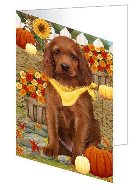 Fall Autumn Greeting Irish Setter Dog with Pumpkins Handmade Artwork Assorted Pets Greeting Cards and Note Cards with Envelopes for All Occasions and Holiday Seasons GCD61034
