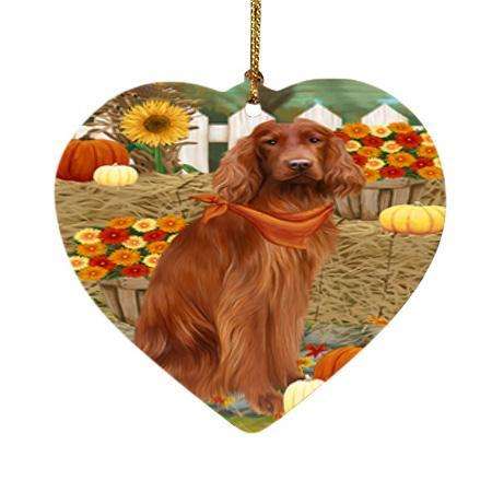 Fall Autumn Greeting Irish Setter Dog with Pumpkins Heart Christmas Ornament HPOR52334