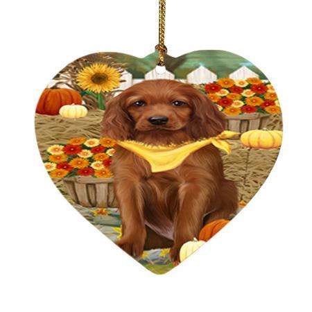 Fall Autumn Greeting Irish Setter Dog with Pumpkins Heart Christmas Ornament HPOR52335