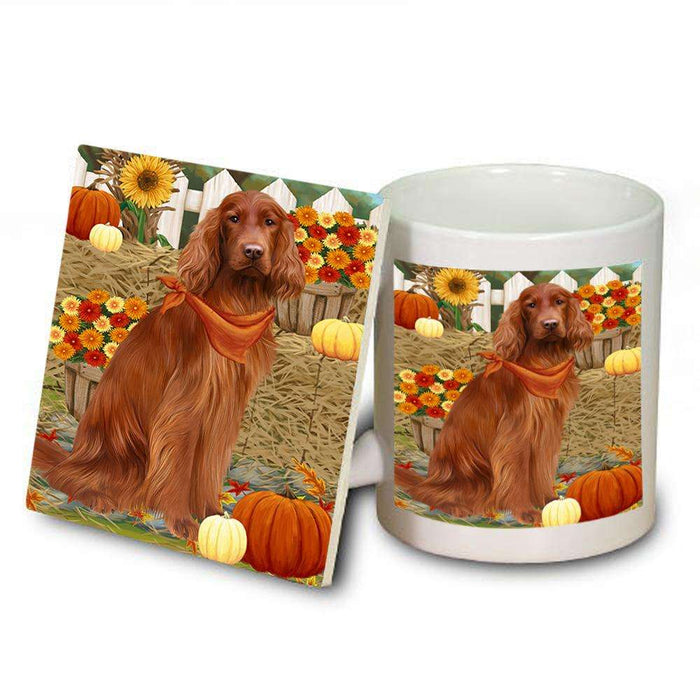 Fall Autumn Greeting Irish Setter Dog with Pumpkins Mug and Coaster Set MUC52326