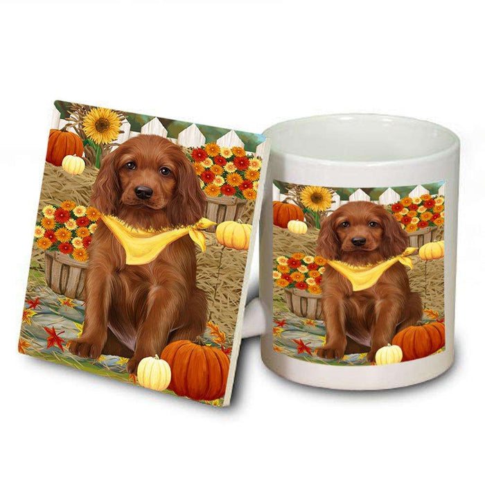 Fall Autumn Greeting Irish Setter Dog with Pumpkins Mug and Coaster Set MUC52327