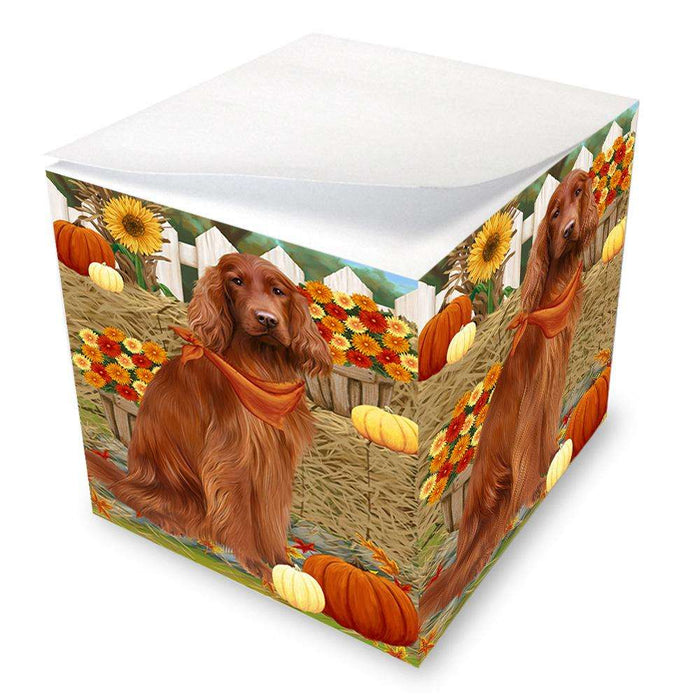 Fall Autumn Greeting Irish Setter Dog with Pumpkins Note Cube NOC52334