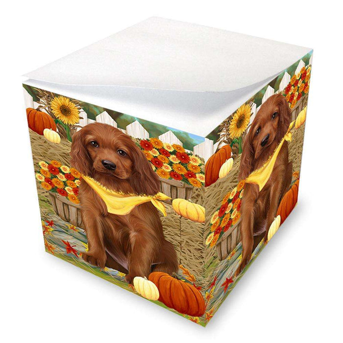 Fall Autumn Greeting Irish Setter Dog with Pumpkins Note Cube NOC52335
