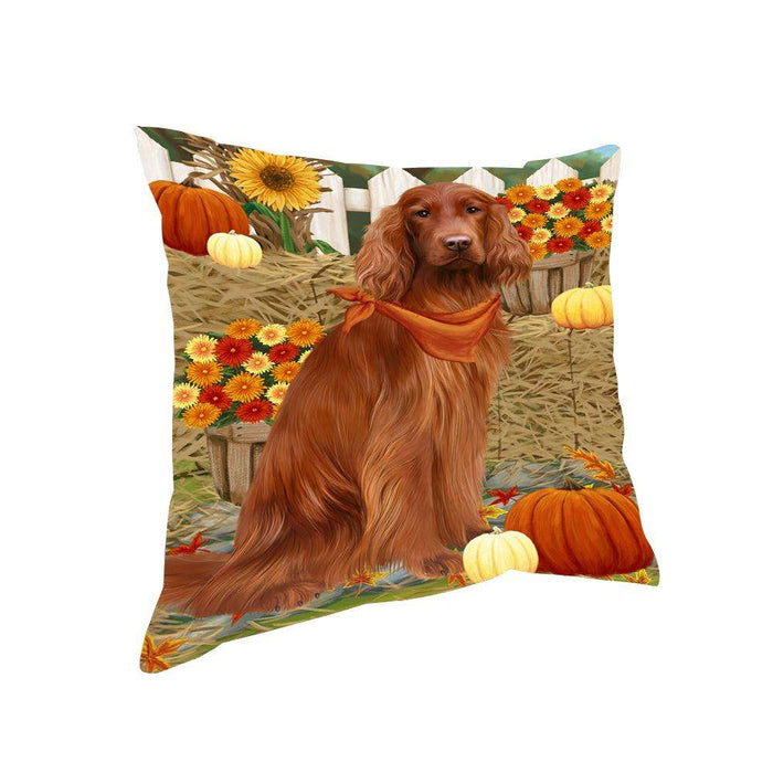 Fall Autumn Greeting Irish Setter Dog with Pumpkins Pillow PIL65492