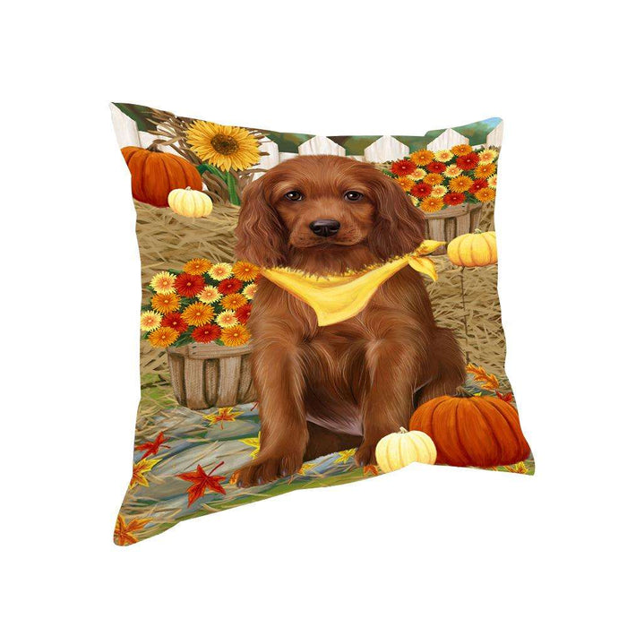 Fall Autumn Greeting Irish Setter Dog with Pumpkins Pillow PIL65496