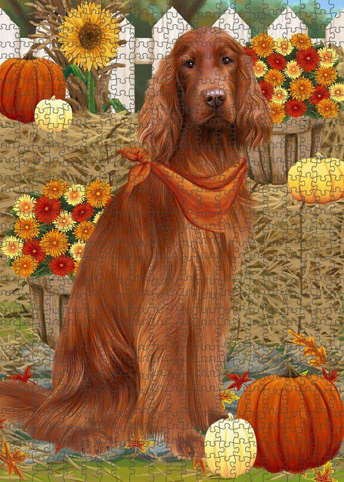 Fall Autumn Greeting Irish Setter Dog with Pumpkins Puzzle with Photo Tin PUZL60933