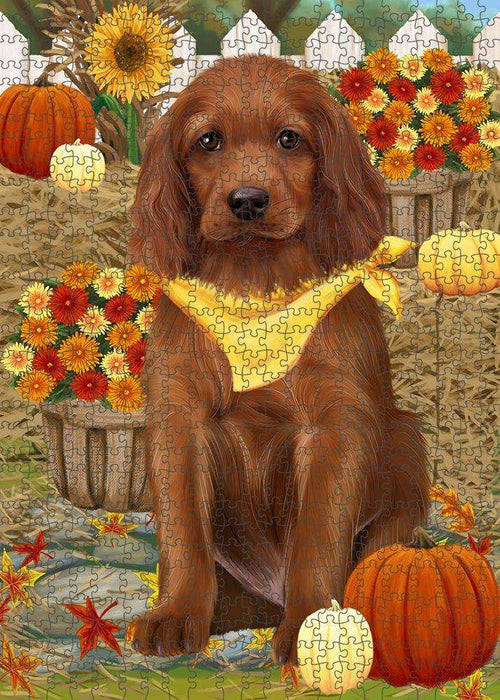Fall Autumn Greeting Irish Setter Dog with Pumpkins Puzzle with Photo Tin PUZL60936