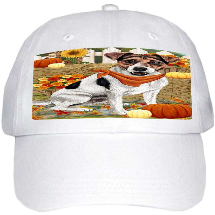 Fall Autumn Greeting Jack Russell Terrier Dog with Pumpkins Ball Hat Cap HAT56031