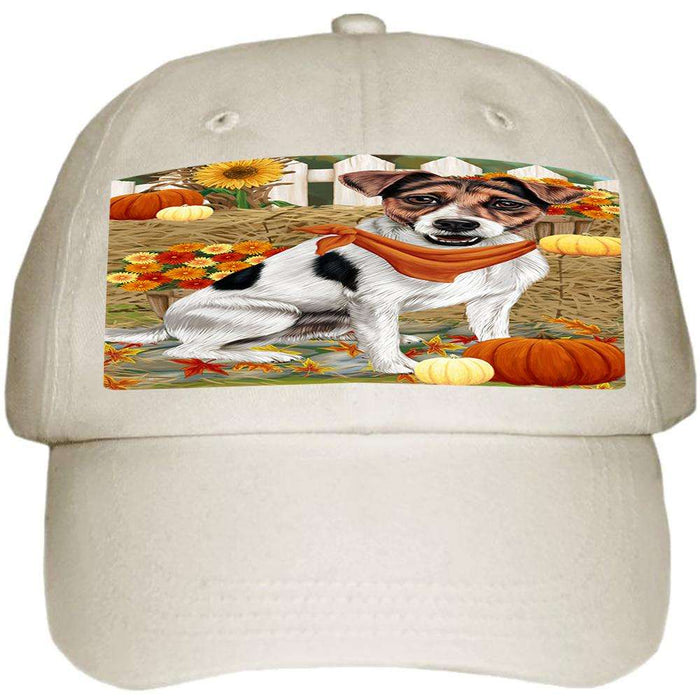 Fall Autumn Greeting Jack Russell Terrier Dog with Pumpkins Ball Hat Cap HAT56031