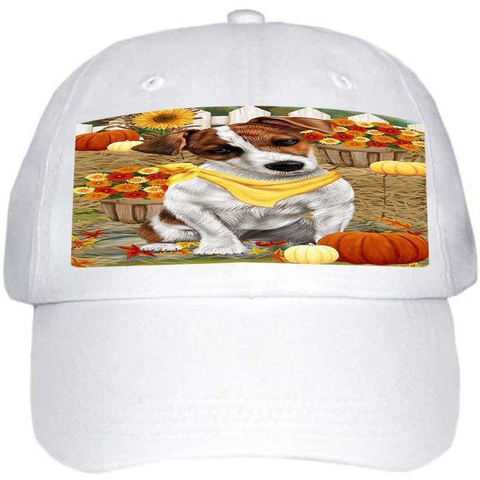 Fall Autumn Greeting Jack Russell Terrier Dog with Pumpkins Ball Hat Cap HAT56034