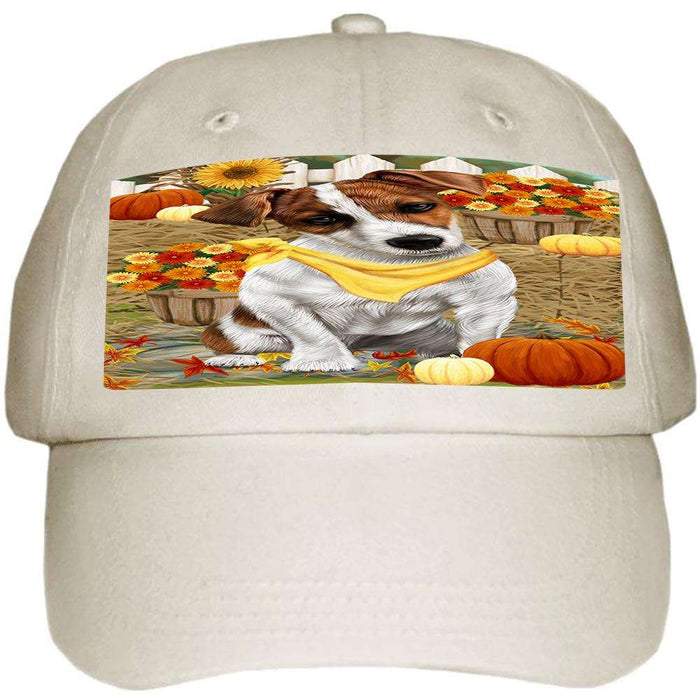 Fall Autumn Greeting Jack Russell Terrier Dog with Pumpkins Ball Hat Cap HAT56034