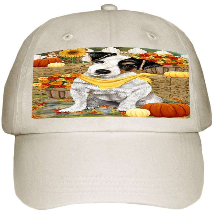 Fall Autumn Greeting Jack Russell Terrier Dog with Pumpkins Ball Hat Cap HAT56037