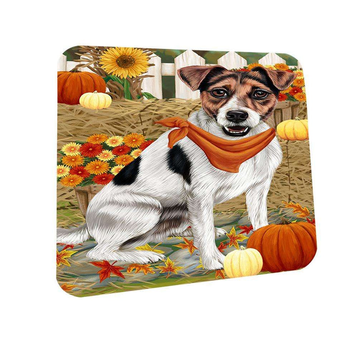 Fall Autumn Greeting Jack Russell Terrier Dog with Pumpkins Coasters Set of 4 CST50713