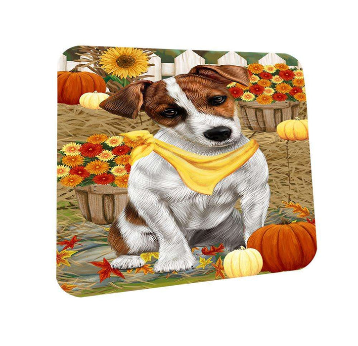 Fall Autumn Greeting Jack Russell Terrier Dog with Pumpkins Coasters Set of 4 CST50714
