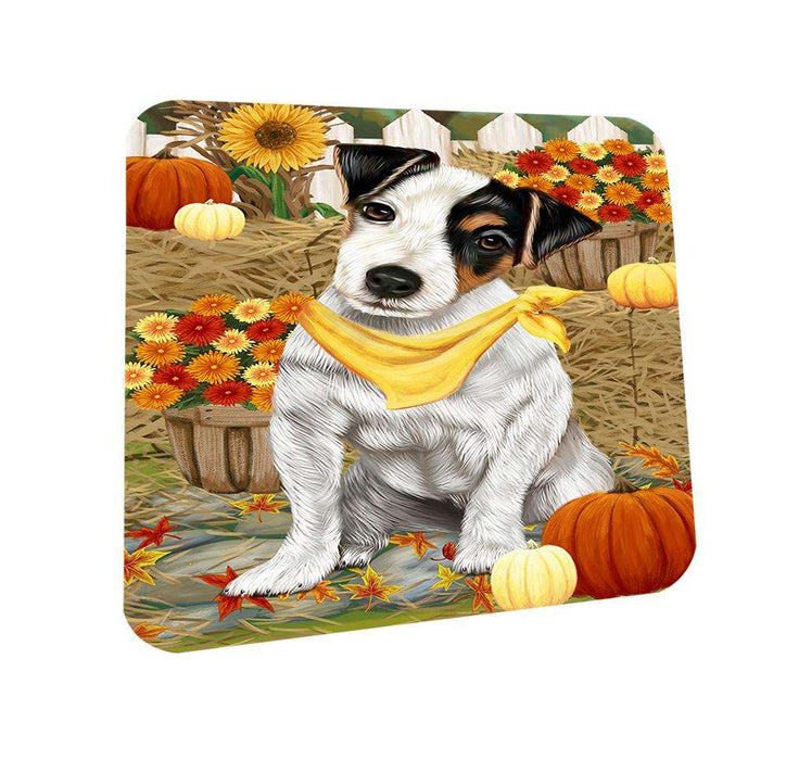 Fall Autumn Greeting Jack Russell Terrier Dog with Pumpkins Coasters Set of 4 CST50715