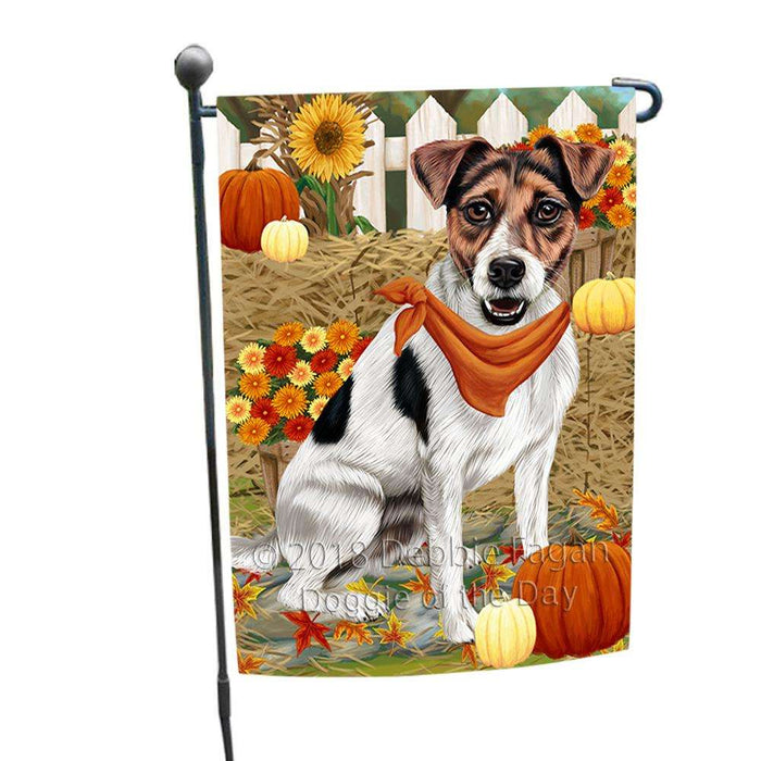 Fall Autumn Greeting Jack Russell Terrier Dog with Pumpkins Garden Flag GFLG0647