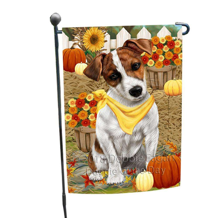 Fall Autumn Greeting Jack Russell Terrier Dog with Pumpkins Garden Flag GFLG0648