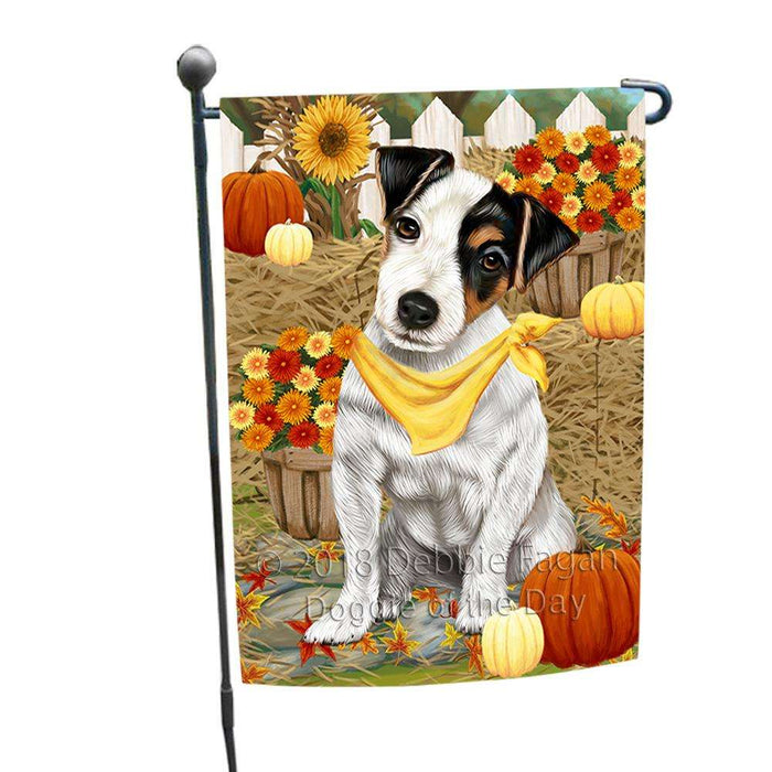 Fall Autumn Greeting Jack Russell Terrier Dog with Pumpkins Garden Flag GFLG0649