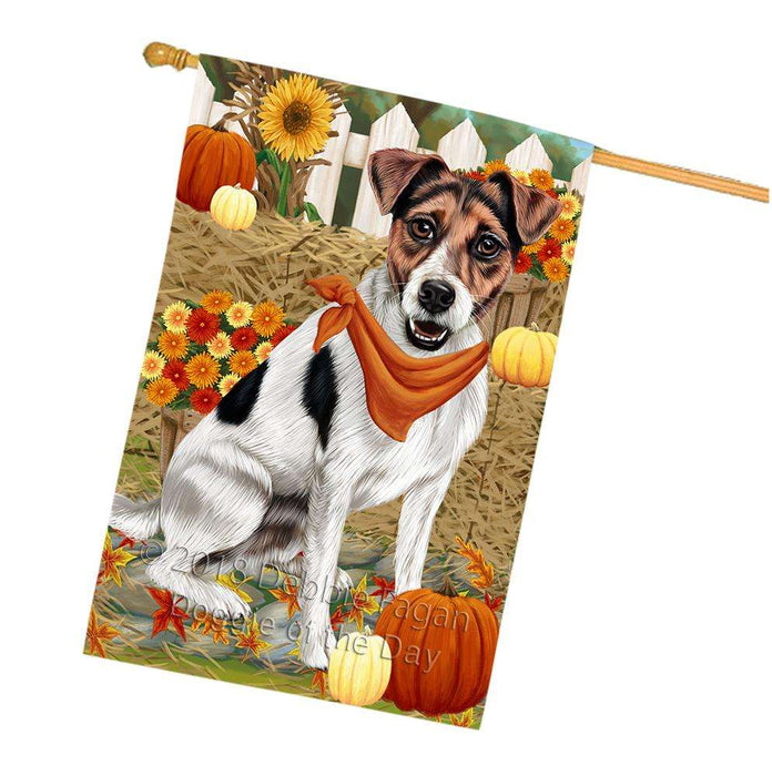 Fall Autumn Greeting Jack Russell Terrier Dog with Pumpkins House Flag FLG50783