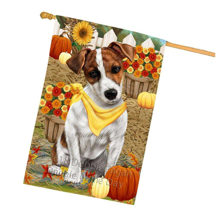 Fall Autumn Greeting Jack Russell Terrier Dog with Pumpkins House Flag FLG50784