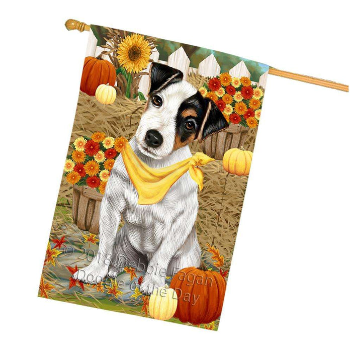 Fall Autumn Greeting Jack Russell Terrier Dog with Pumpkins House Flag FLG50785