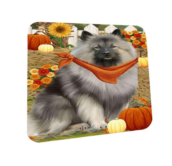 Fall Autumn Greeting Keeshond Dog with Pumpkins Coasters Set of 4 CST52295