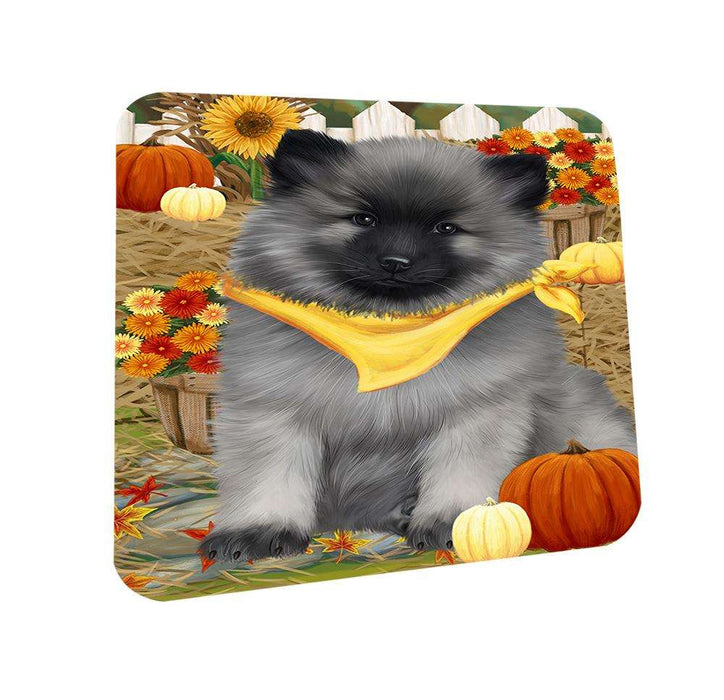 Fall Autumn Greeting Keeshond Dog with Pumpkins Coasters Set of 4 CST52296