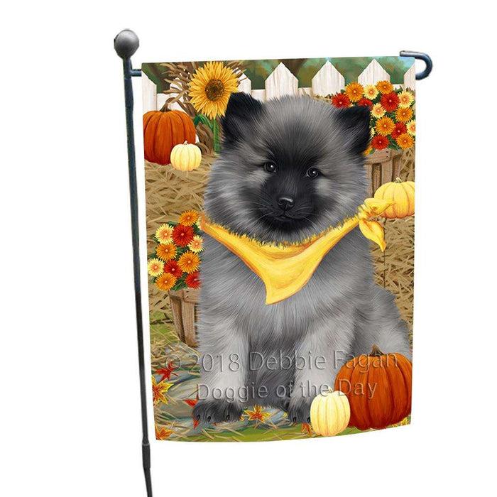 Fall Autumn Greeting Keeshond Dog with Pumpkins Garden Flag GFLG52282