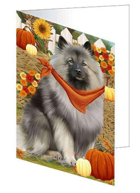 Fall Autumn Greeting Keeshond Dog with Pumpkins Handmade Artwork Assorted Pets Greeting Cards and Note Cards with Envelopes for All Occasions and Holiday Seasons GCD61037