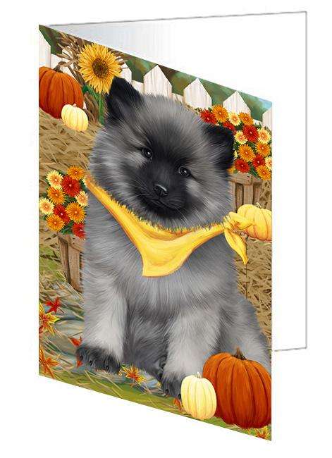 Fall Autumn Greeting Keeshond Dog with Pumpkins Handmade Artwork Assorted Pets Greeting Cards and Note Cards with Envelopes for All Occasions and Holiday Seasons GCD61040
