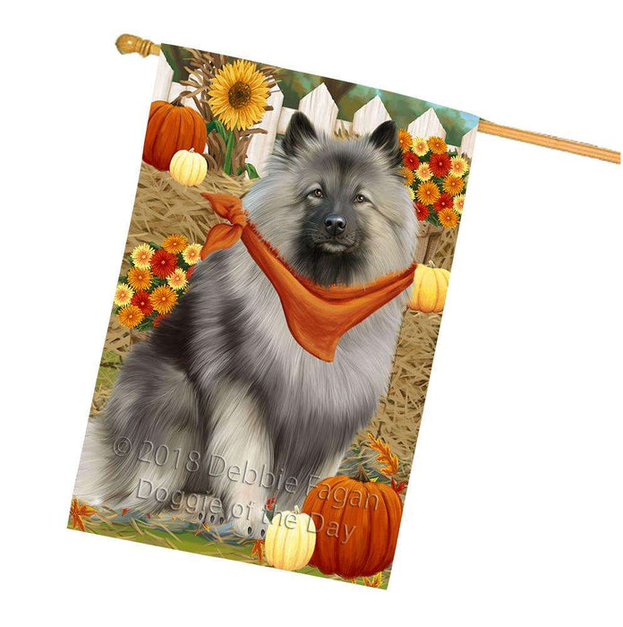 Fall Autumn Greeting Keeshond Dog with Pumpkins House Flag FLG52417