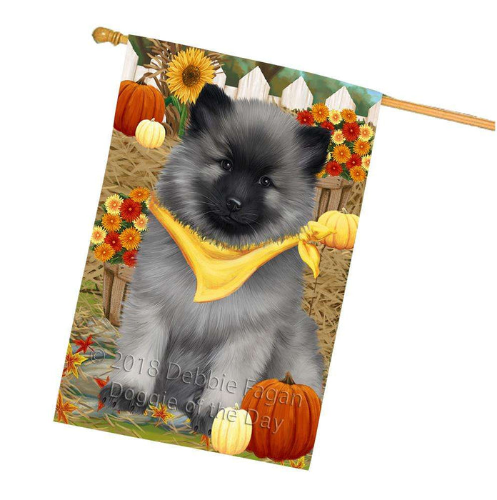 Fall Autumn Greeting Keeshond Dog with Pumpkins House Flag FLG52418