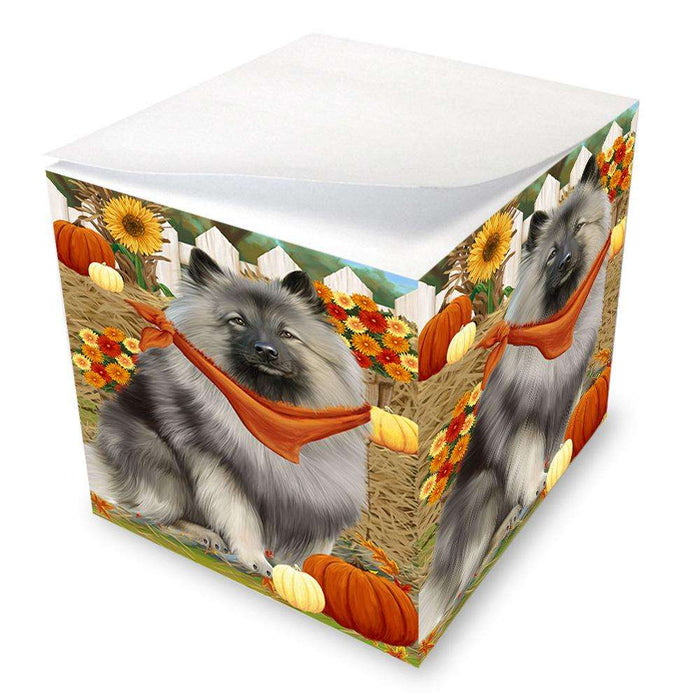 Fall Autumn Greeting Keeshond Dog with Pumpkins Note Cube NOC52336
