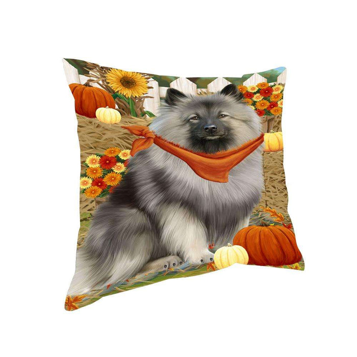 Fall Autumn Greeting Keeshond Dog with Pumpkins Pillow PIL65500