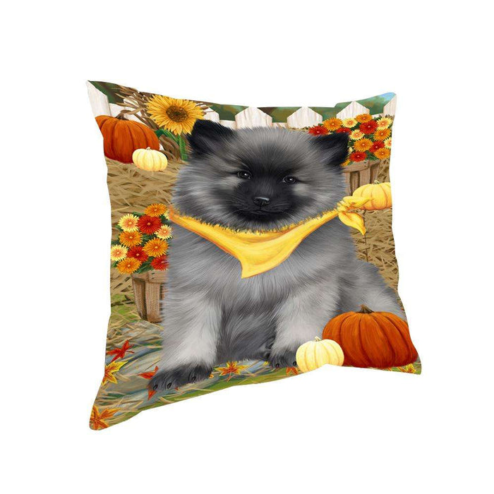 Fall Autumn Greeting Keeshond Dog with Pumpkins Pillow PIL65504