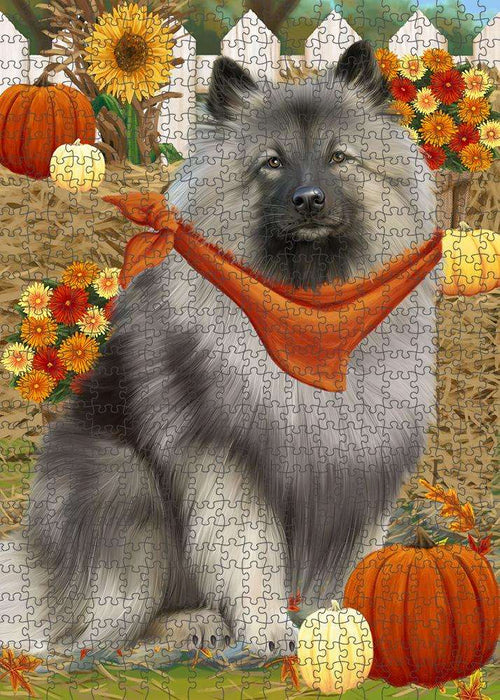 Fall Autumn Greeting Keeshond Dog with Pumpkins Puzzle with Photo Tin PUZL60939